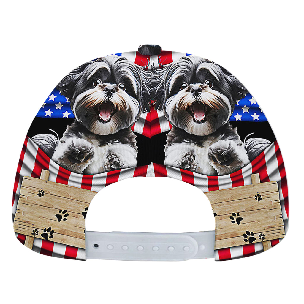 Shih Tzu Dog American flag Baseball Cap Hat