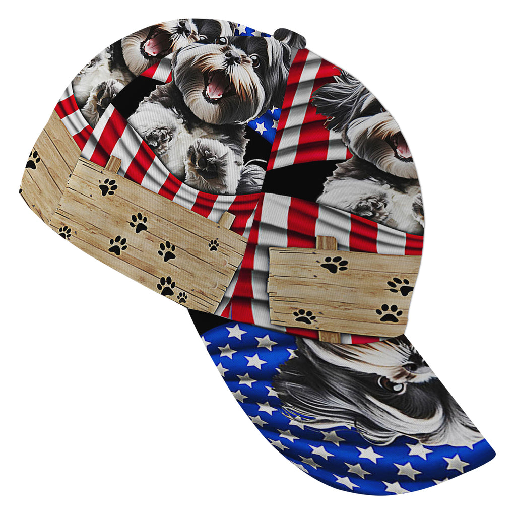 Shih Tzu Dog American flag Baseball Cap Hat
