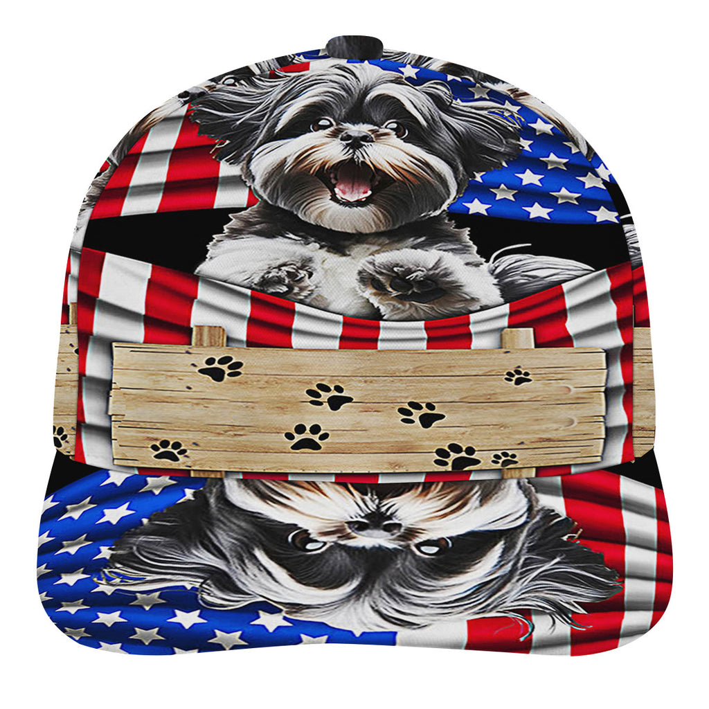Shih Tzu Dog American flag Baseball Cap Hat