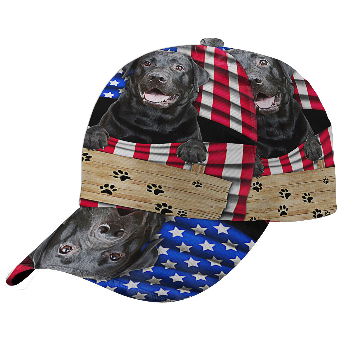 Black Labrador Dog American flag Baseball Cap Hat