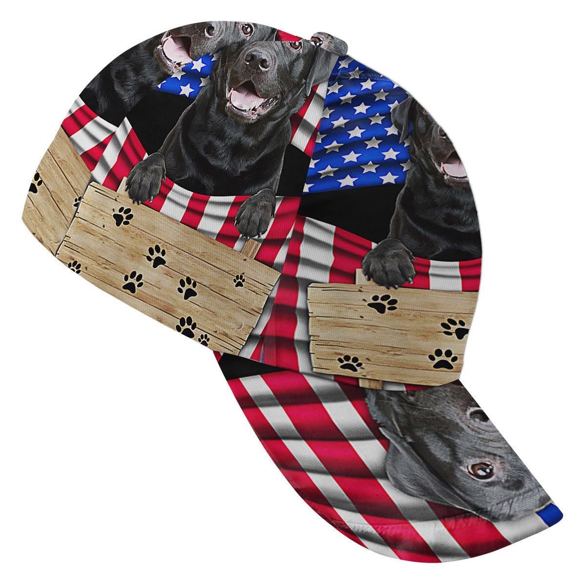 Black Labrador Dog American flag Baseball Cap Hat