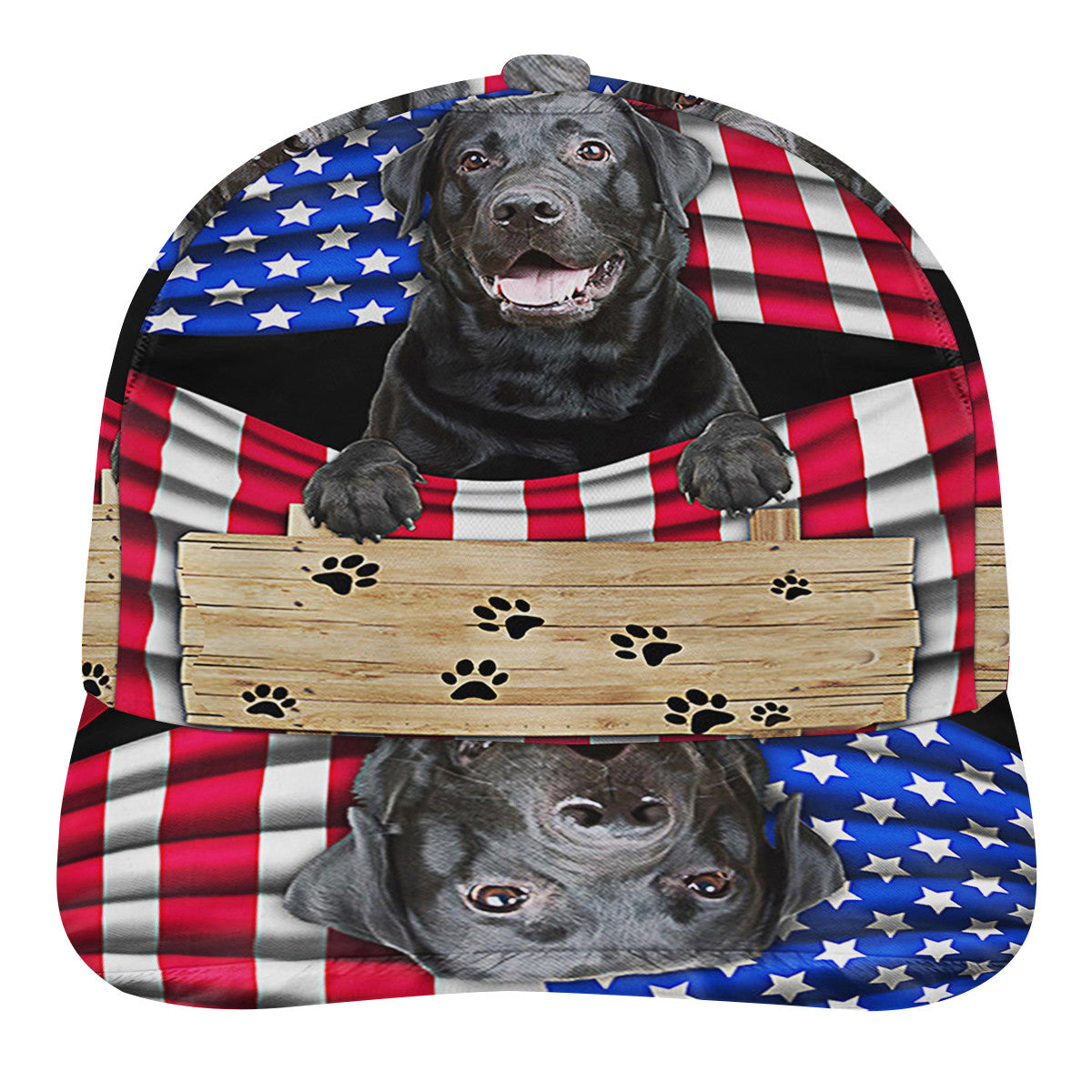 Black Labrador Dog American flag Baseball Cap Hat