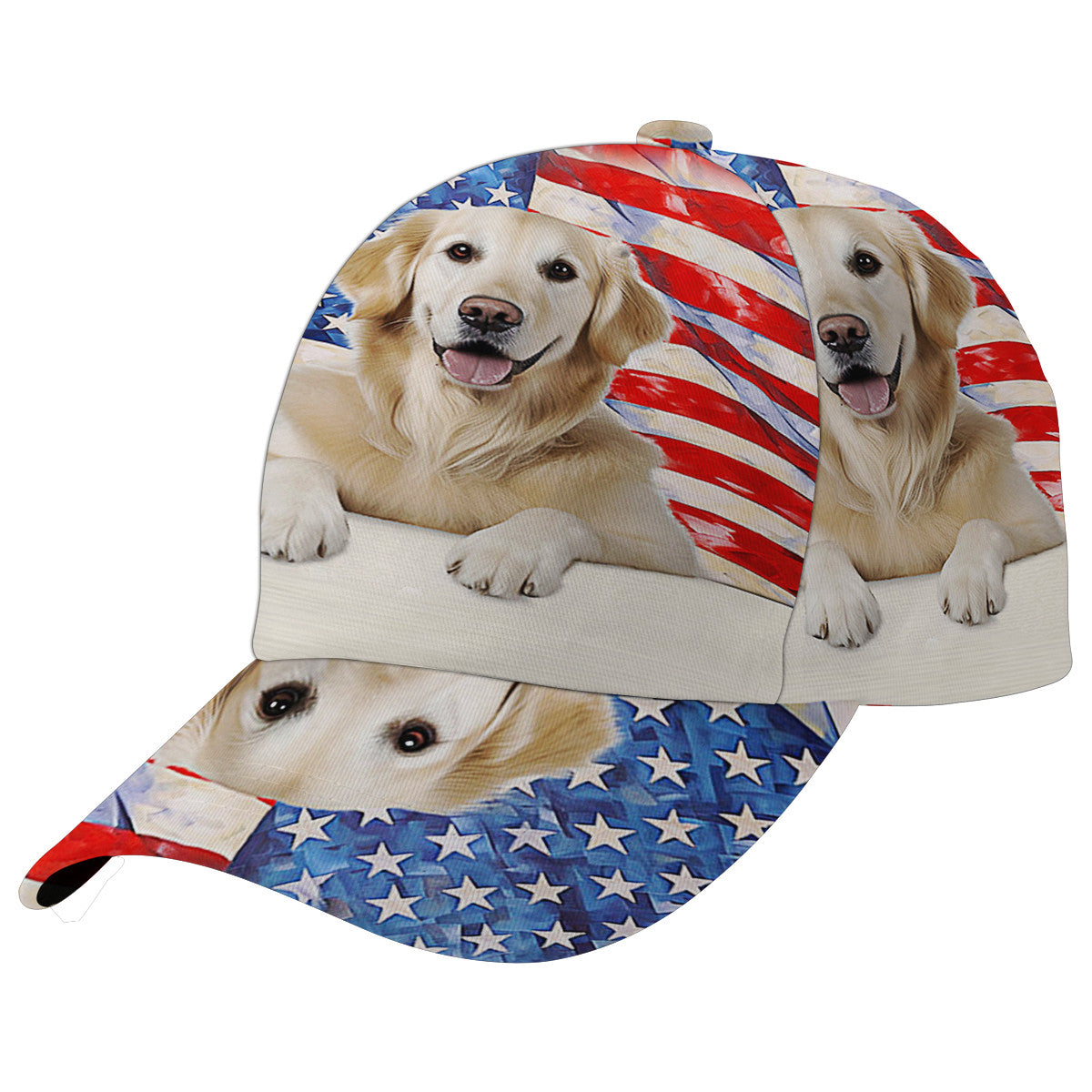Golden Retriever Dog American flag Baseball Cap Hat