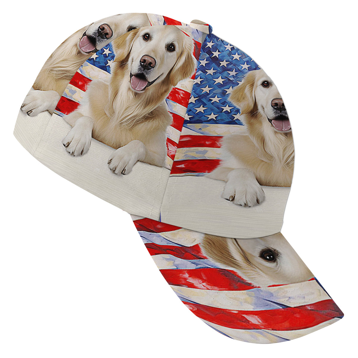 Golden Retriever Dog American flag Baseball Cap Hat