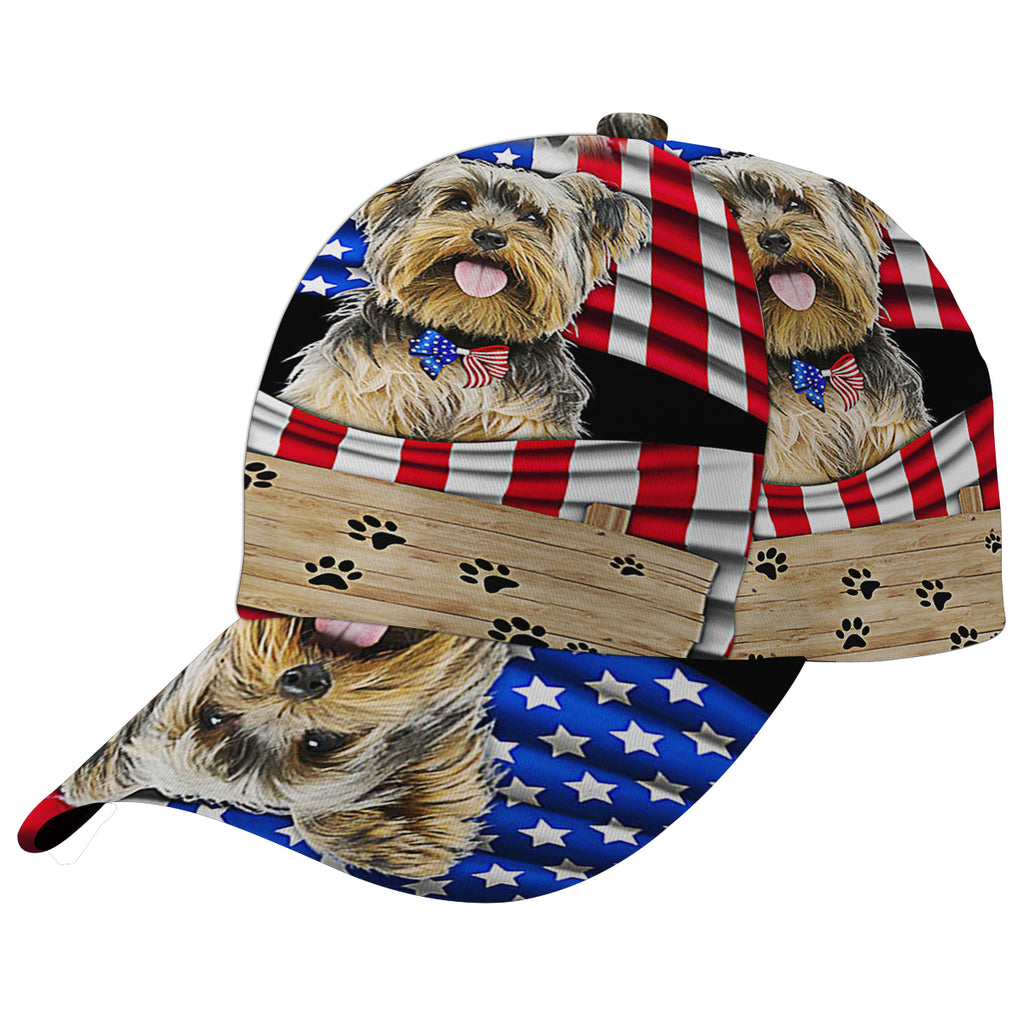 Yorkshire Terrier Dog 4th of July American flag Baseball Cap Hat