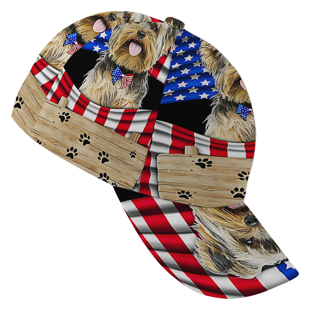 Yorkshire Terrier Dog 4th of July American flag Baseball Cap Hat
