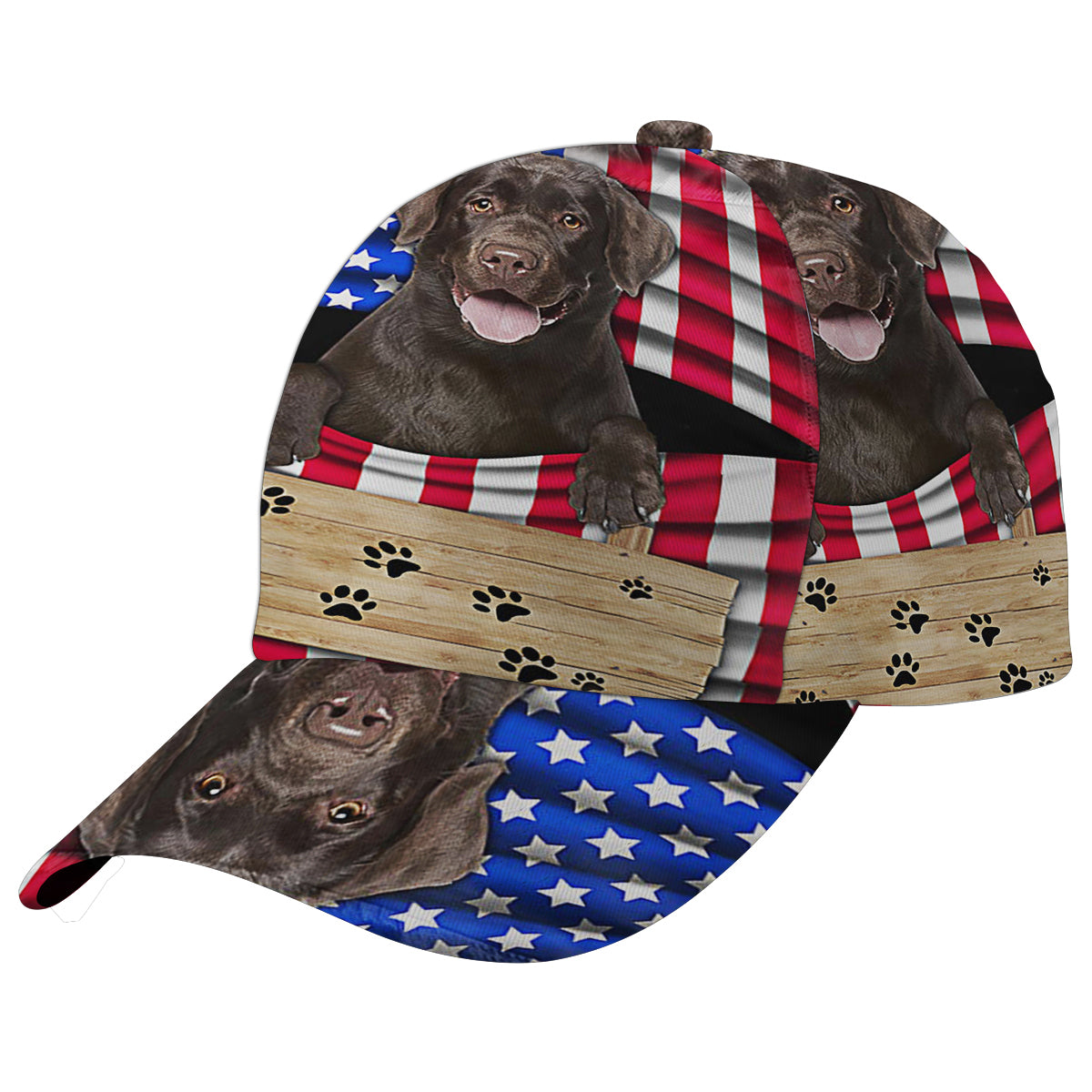 Chocolate Labrador Dog American flag Baseball Cap Hat