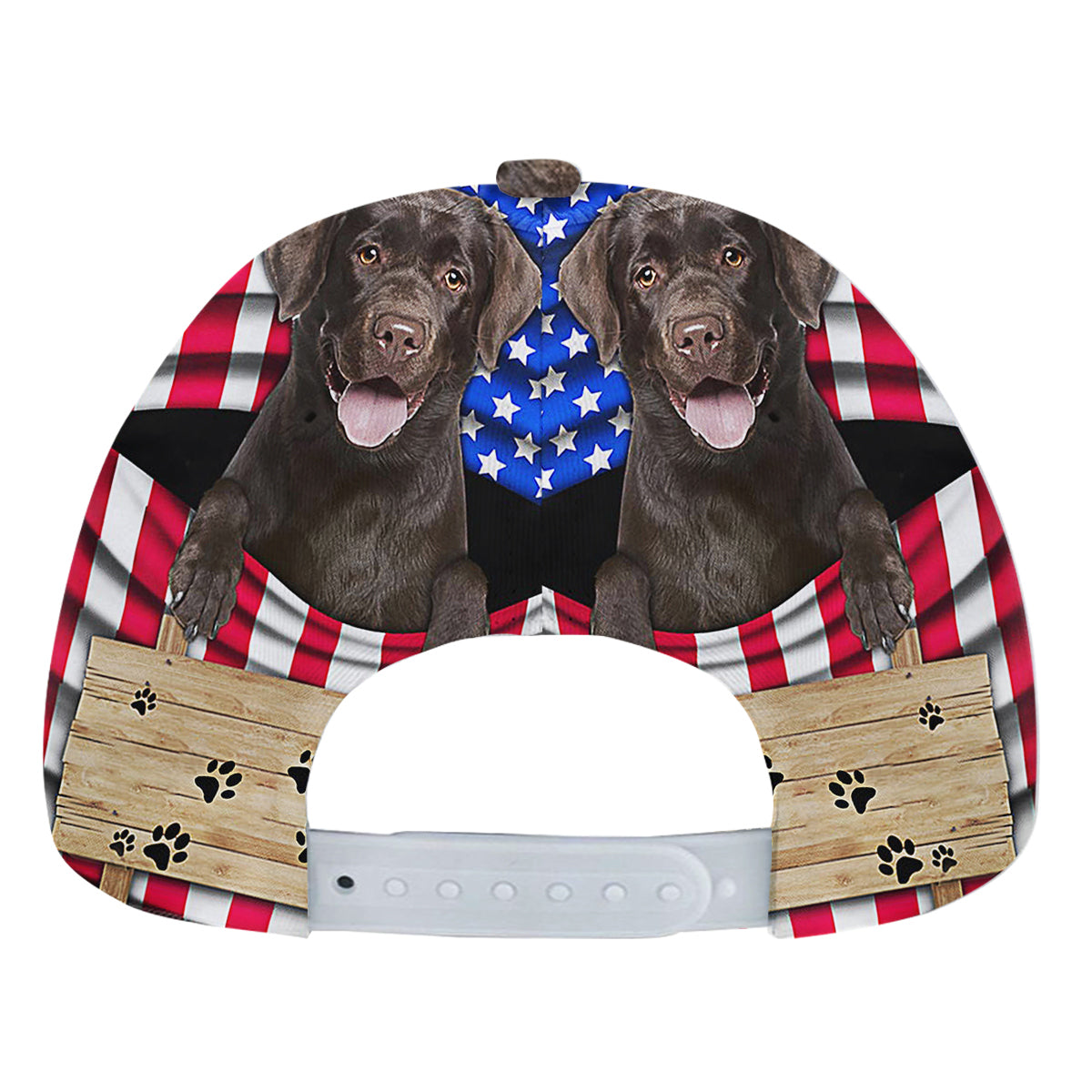 Chocolate Labrador Dog American flag Baseball Cap Hat
