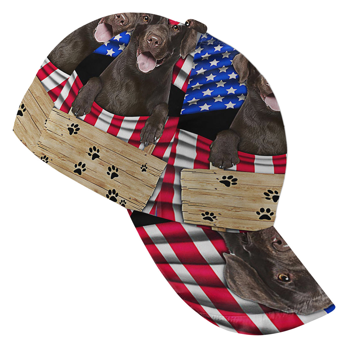 Chocolate Labrador Dog American flag Baseball Cap Hat