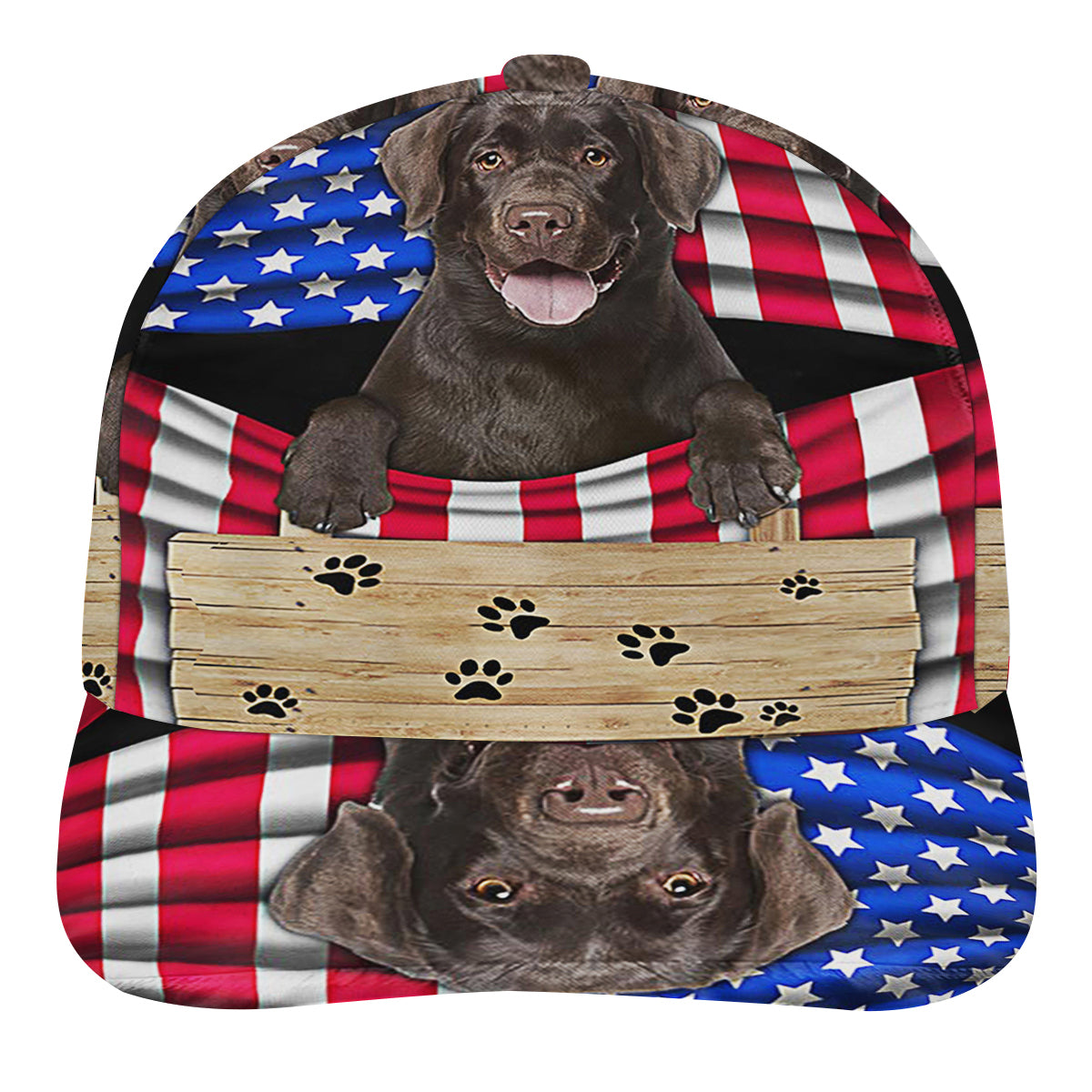 Chocolate Labrador Dog American flag Baseball Cap Hat