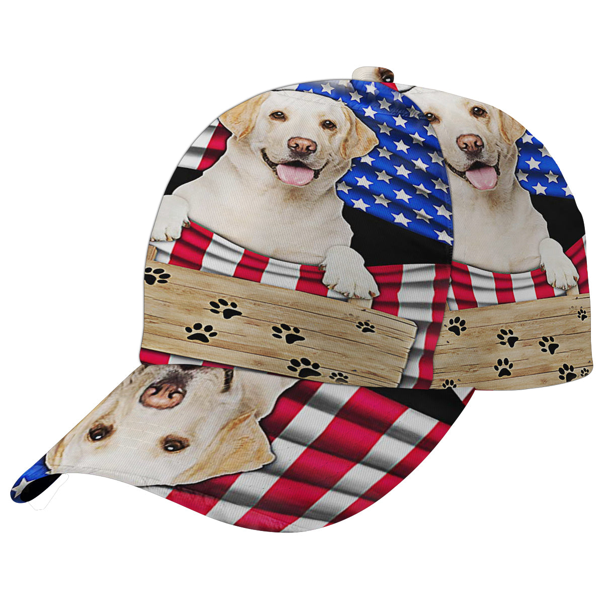 Yellow Labrador Dog American flag Baseball Cap Hat