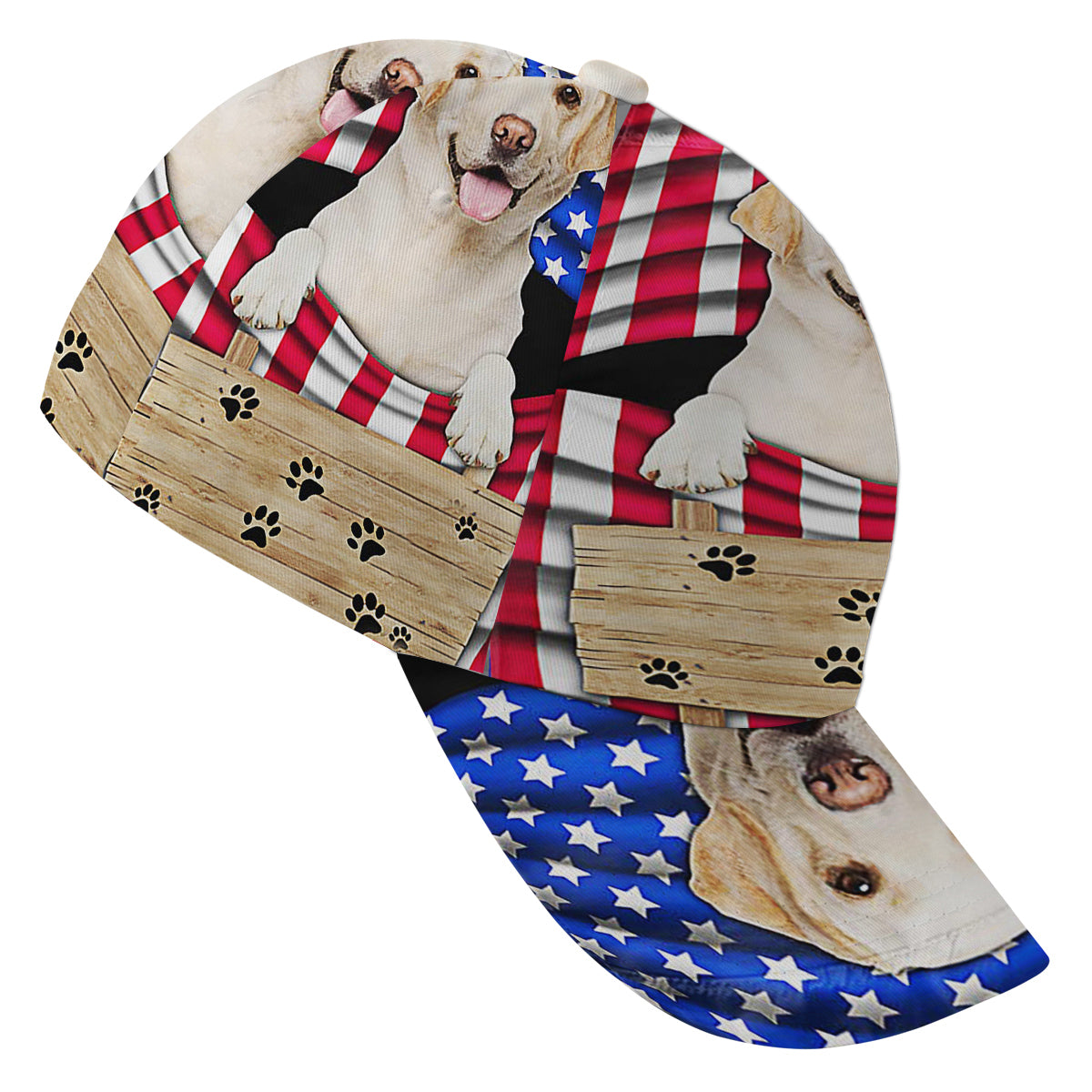 Yellow Labrador Dog American flag Baseball Cap Hat