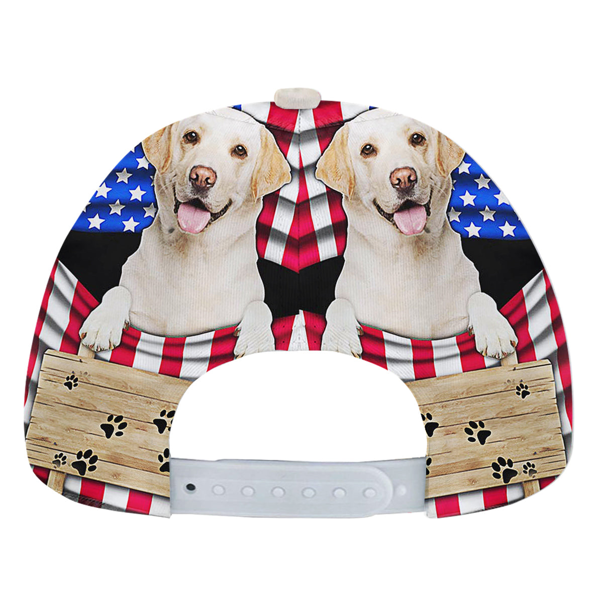 Yellow Labrador Dog American flag Baseball Cap Hat