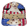 Yellow Labrador Dog American flag Baseball Cap Hat