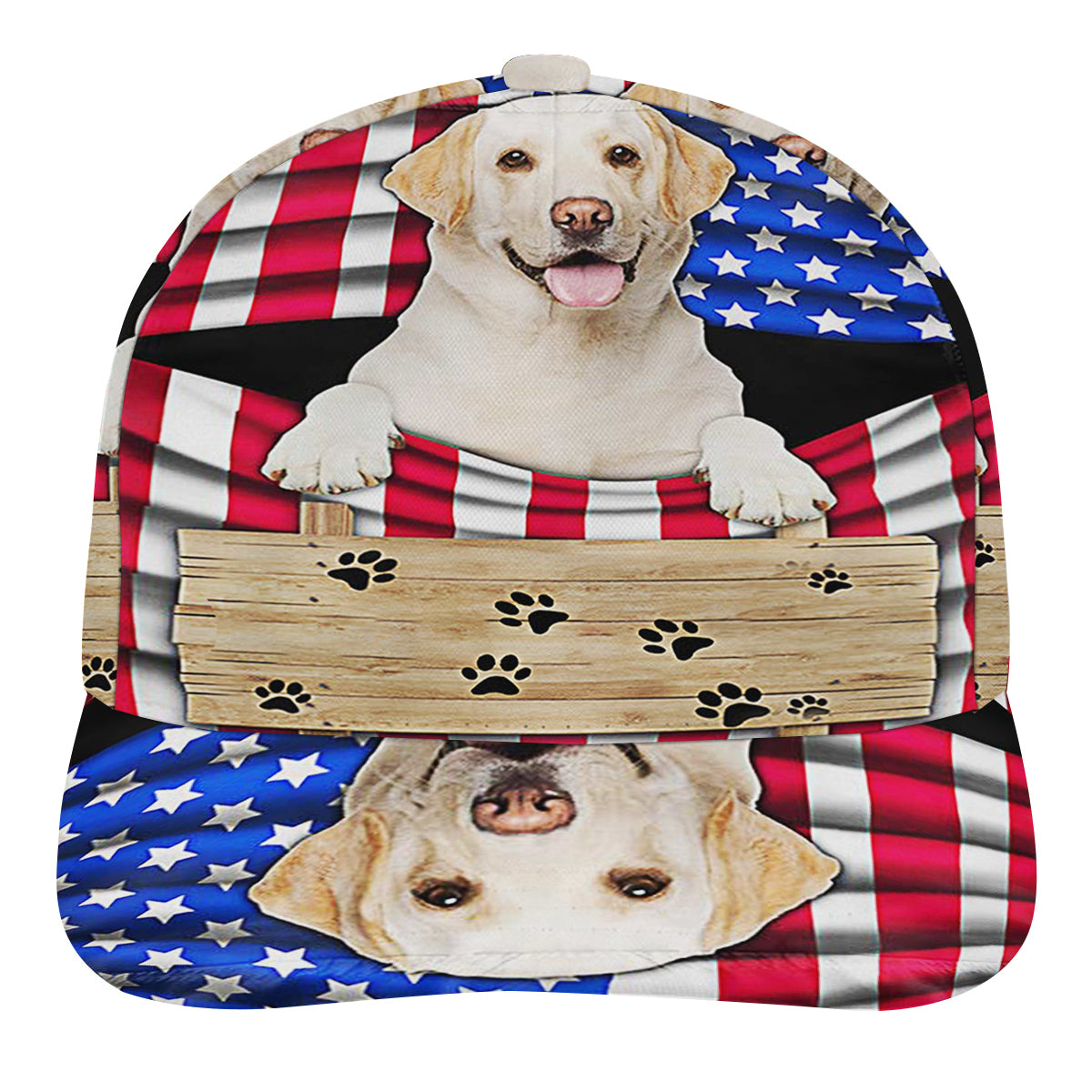 Yellow Labrador Dog American flag Baseball Cap Hat
