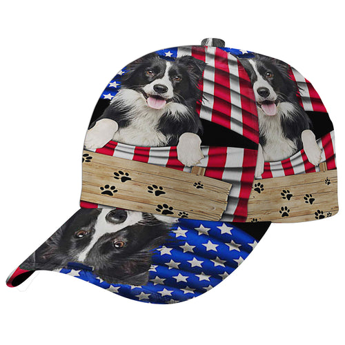 Border Collie Dog 4th of July American flag Baseball Cap Hat