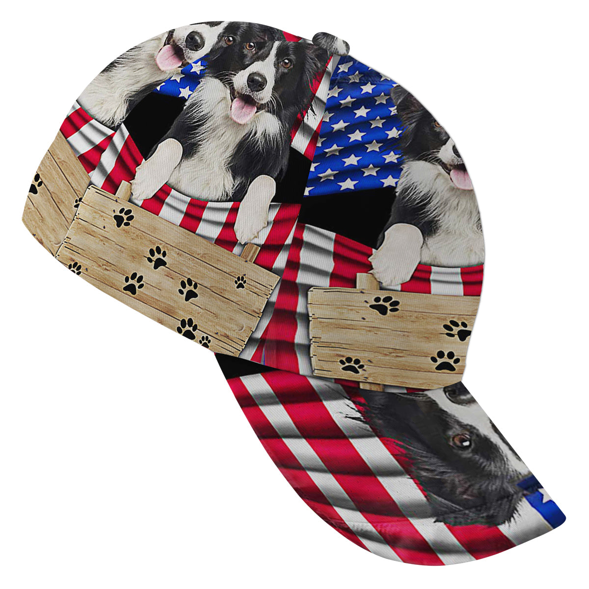 Border Collie Dog 4th of July American flag Baseball Cap Hat
