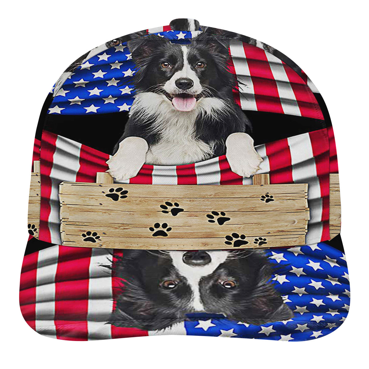 Border Collie Dog 4th of July American flag Baseball Cap Hat