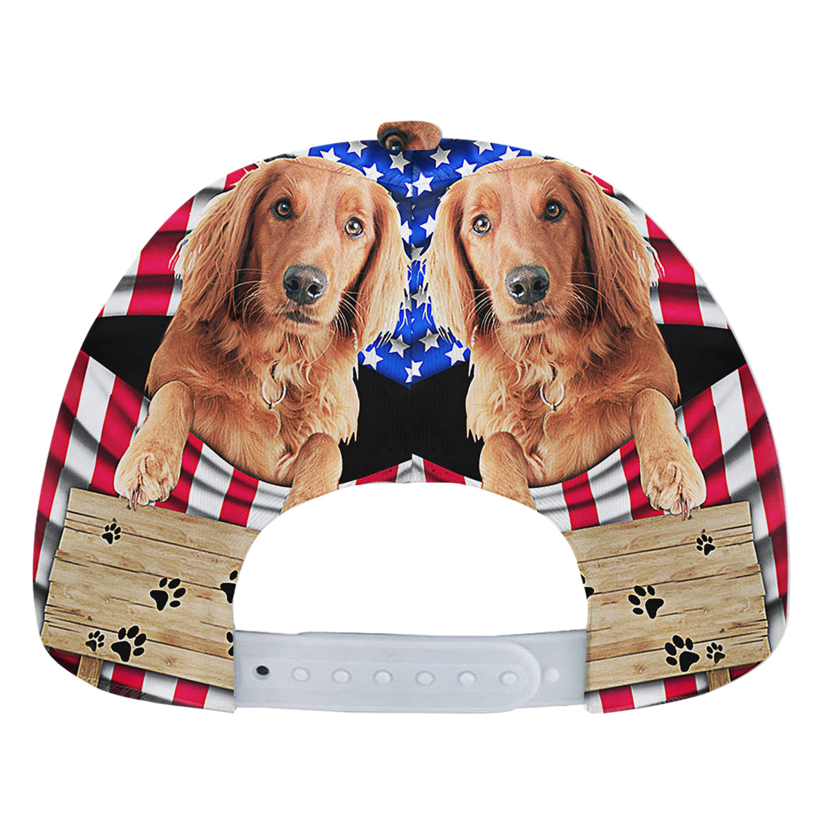 Red Golden Retriever Dog American flag Baseball Cap Hat