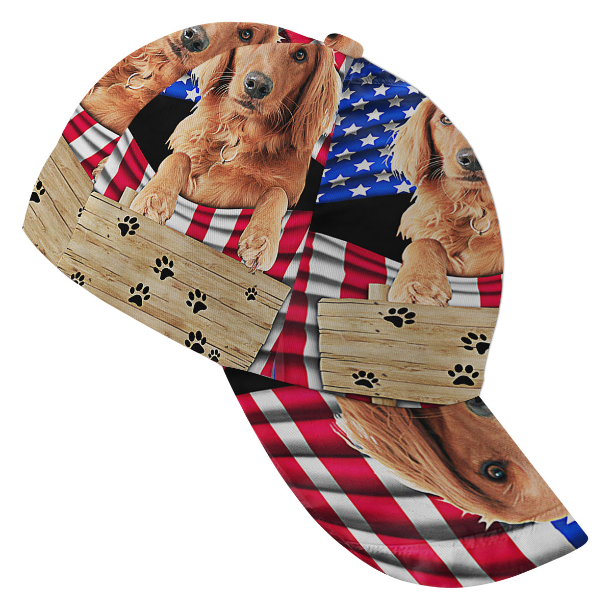 Red Golden Retriever Dog American flag Baseball Cap Hat