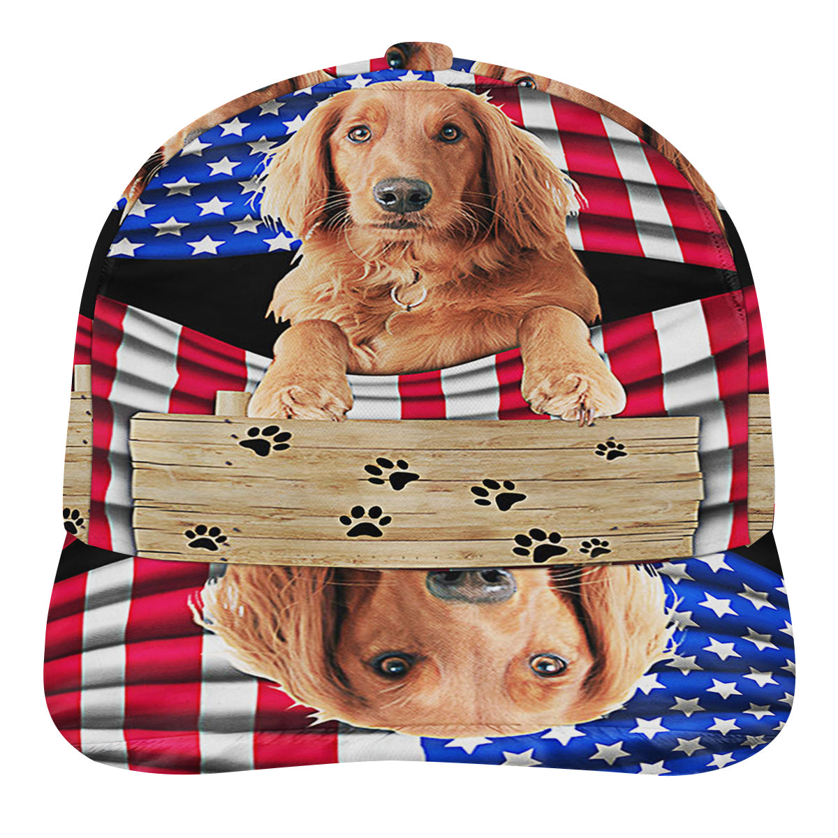Red Golden Retriever Dog American flag Baseball Cap Hat