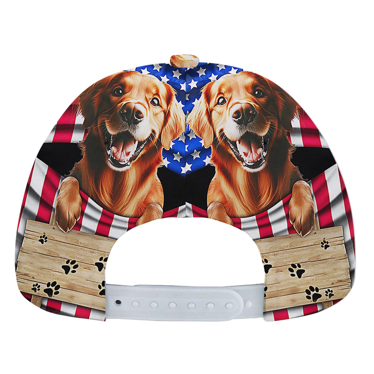 Red Golden Retriever Dog American flag Baseball Cap Hat