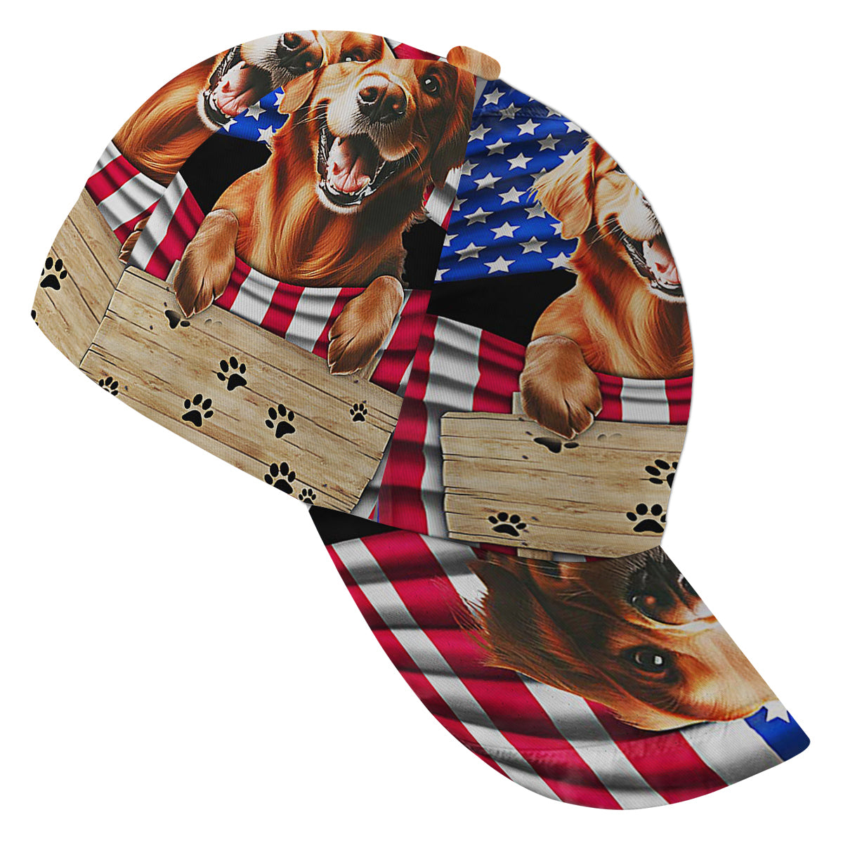 Red Golden Retriever Dog American flag Baseball Cap Hat