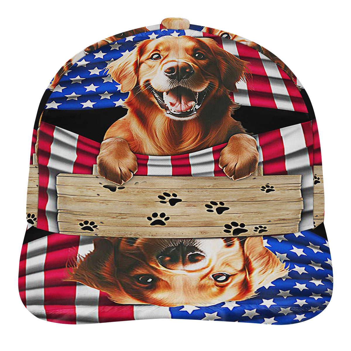 Red Golden Retriever Dog American flag Baseball Cap Hat