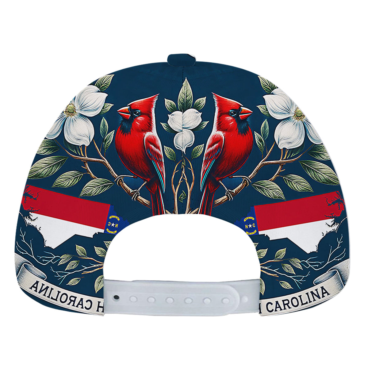 North Carolina Map With Cardinal and Flowering Dogwood Baseball Cap Hat