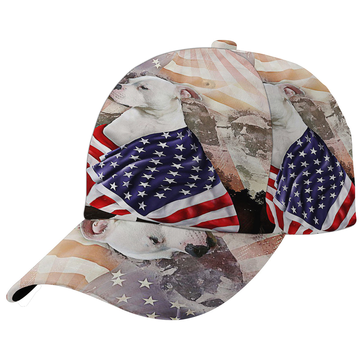 Patriotic American flag Bulldog With Mount Rushmore Baseball Cap Hat