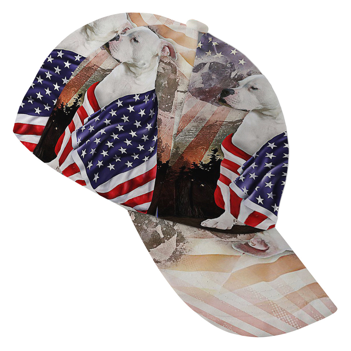 Patriotic American flag Bulldog With Mount Rushmore Baseball Cap Hat