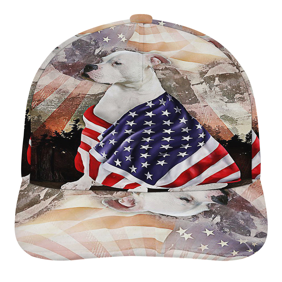 Patriotic American flag Bulldog With Mount Rushmore Baseball Cap Hat