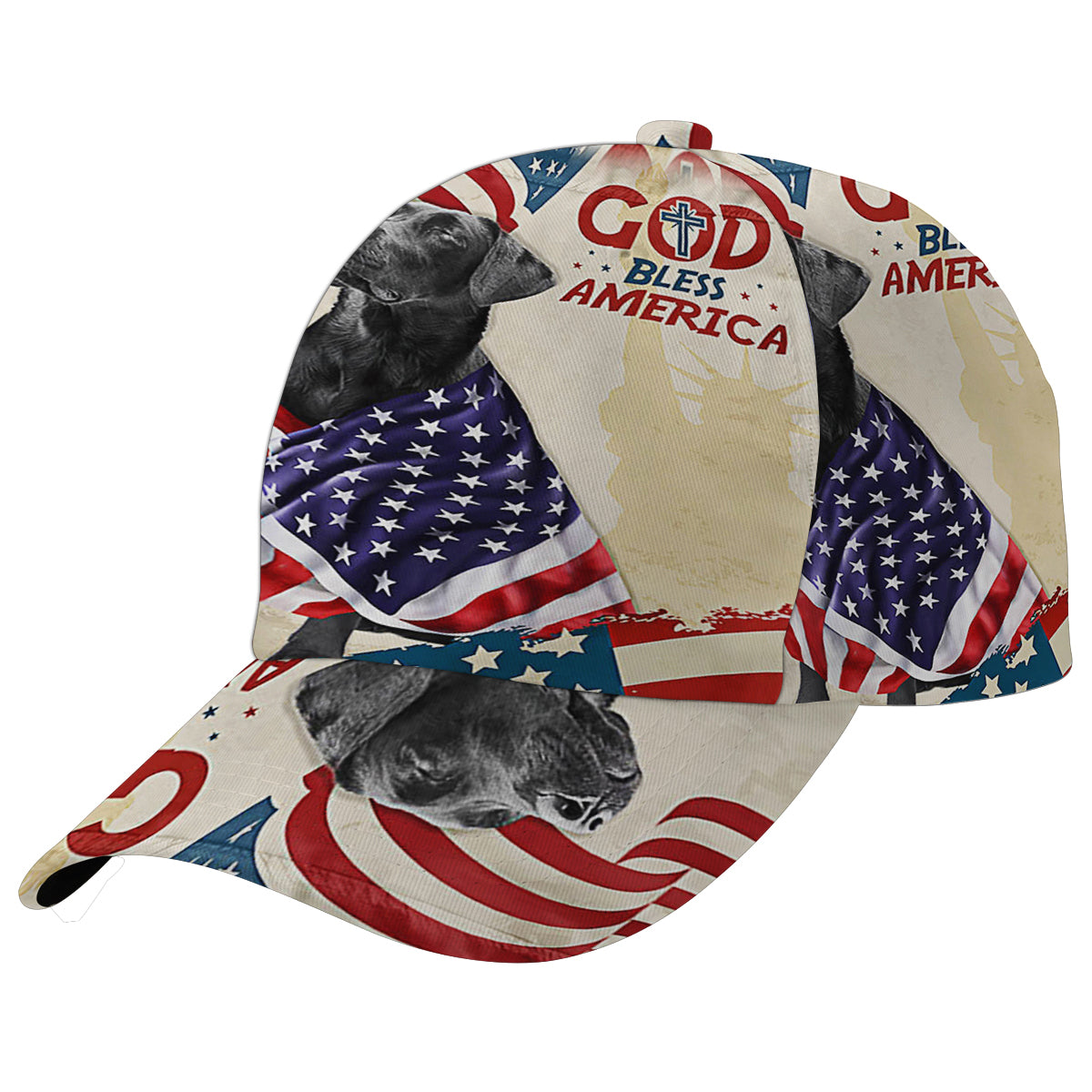 Patriotic Black Labrador Dog God Bless America American flag Baseball Cap Hat