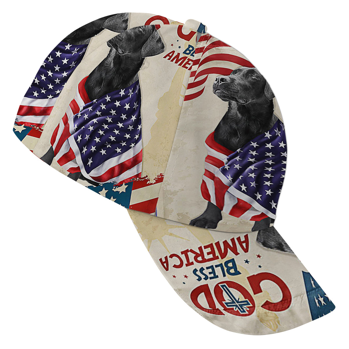 Patriotic Black Labrador Dog God Bless America American flag Baseball Cap Hat