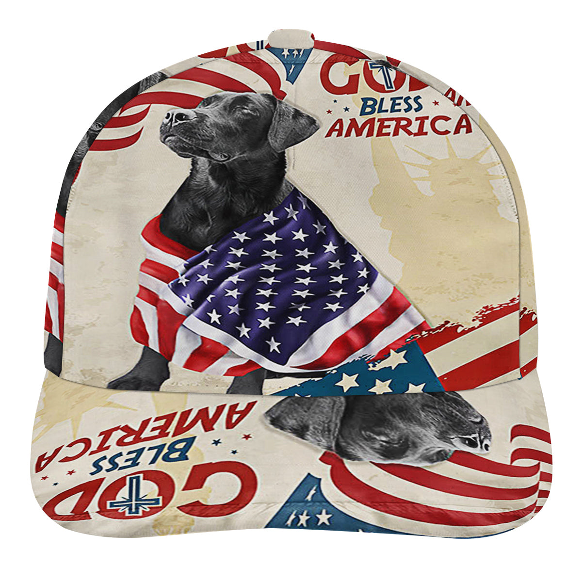 Patriotic Black Labrador Dog God Bless America American flag Baseball Cap Hat