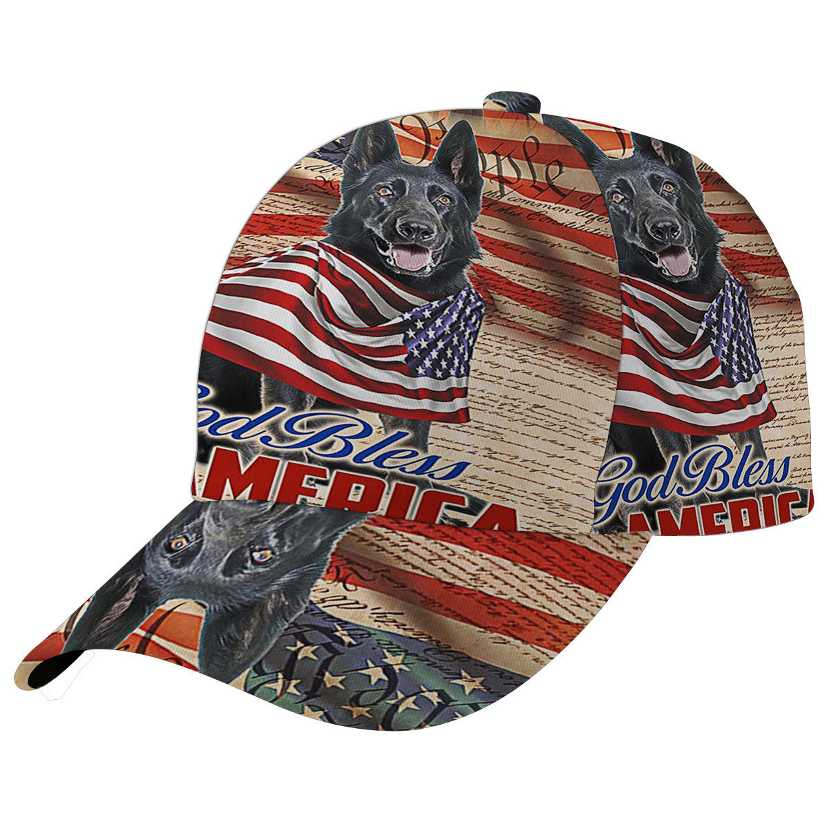 Patriotic Black German Shepherd Dog 4th Of July God Bless America Baseball Cap Hat