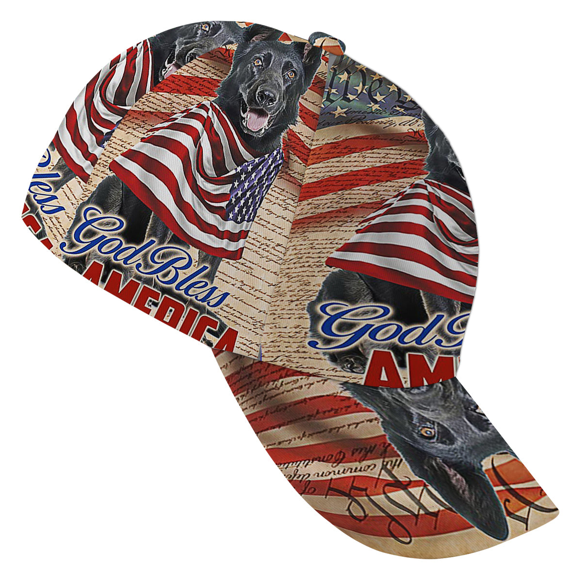 Patriotic Black German Shepherd Dog 4th Of July God Bless America Baseball Cap Hat