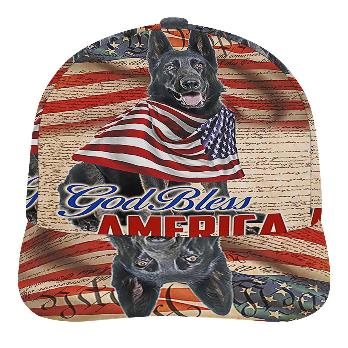 Patriotic Black German Shepherd Dog 4th Of July God Bless America Baseball Cap Hat