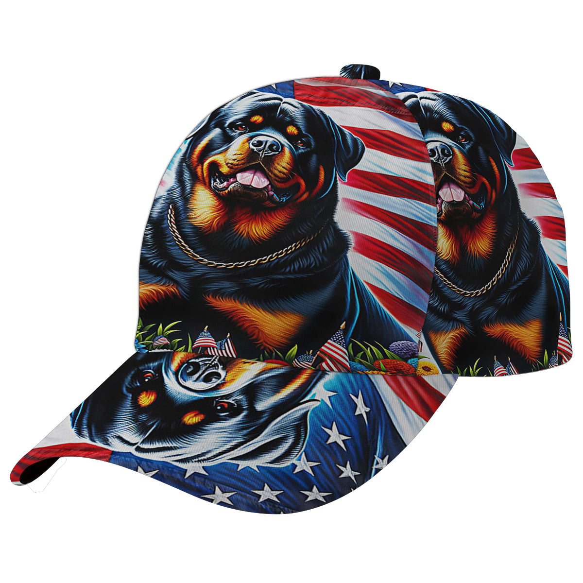Patriotic Rottweiler Dog American flag Baseball Cap Hat