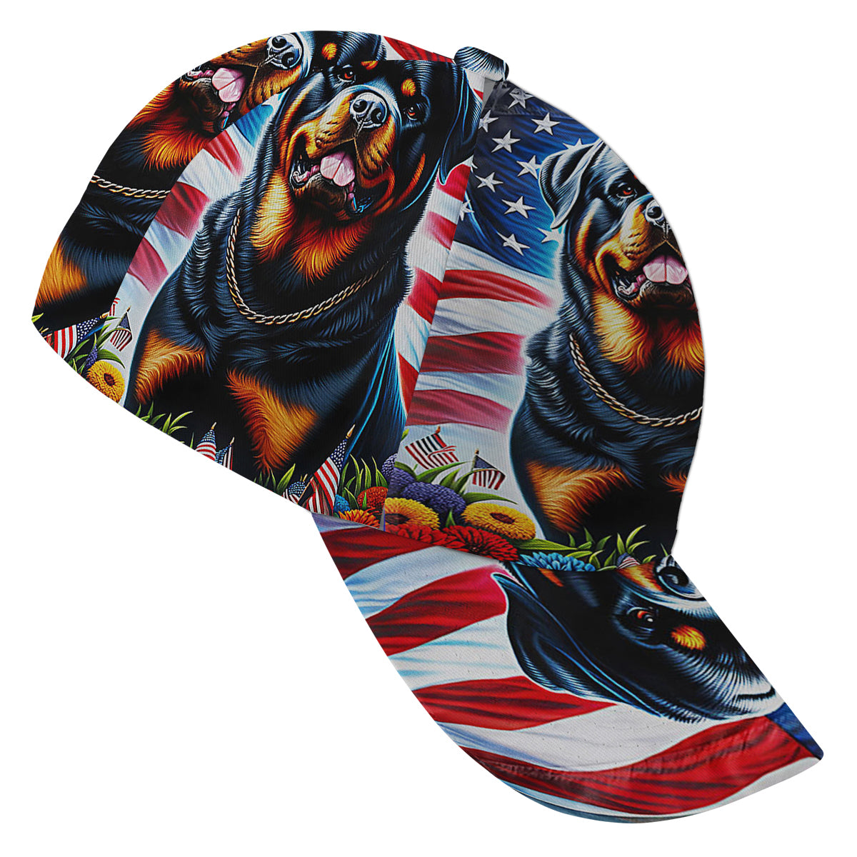 Patriotic Rottweiler Dog American flag Baseball Cap Hat
