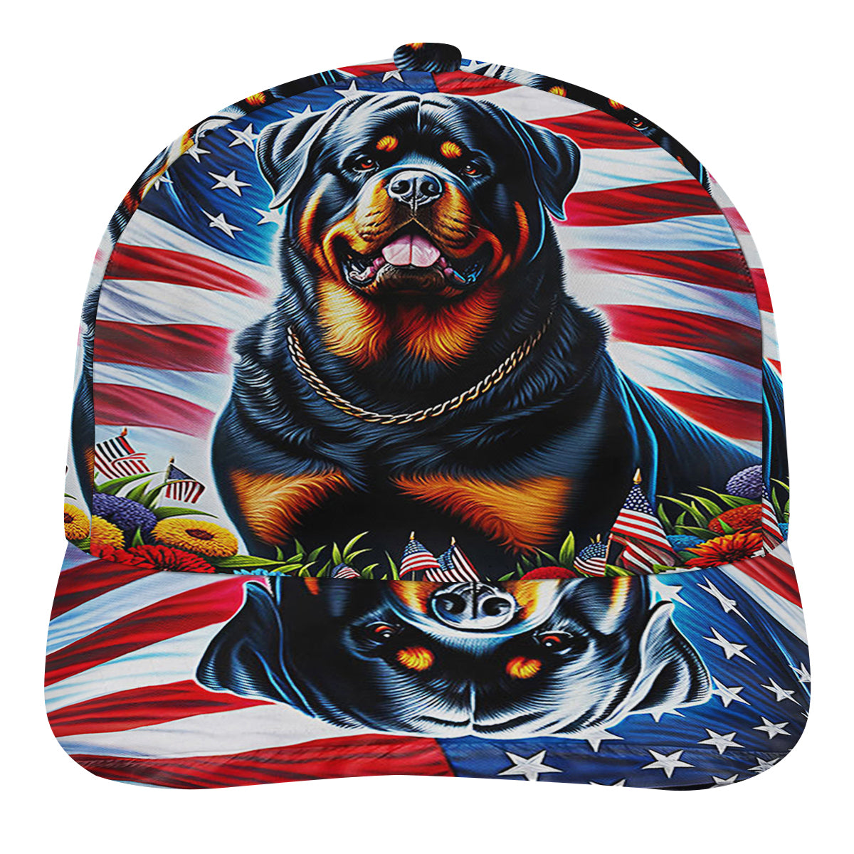 Patriotic Rottweiler Dog American flag Baseball Cap Hat