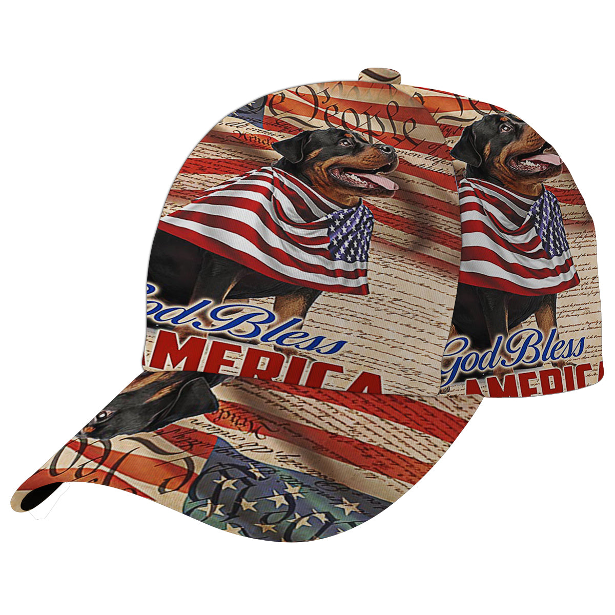 Patriotic Rottweiler Dog 4th Of July God Bless America Baseball Cap Hat