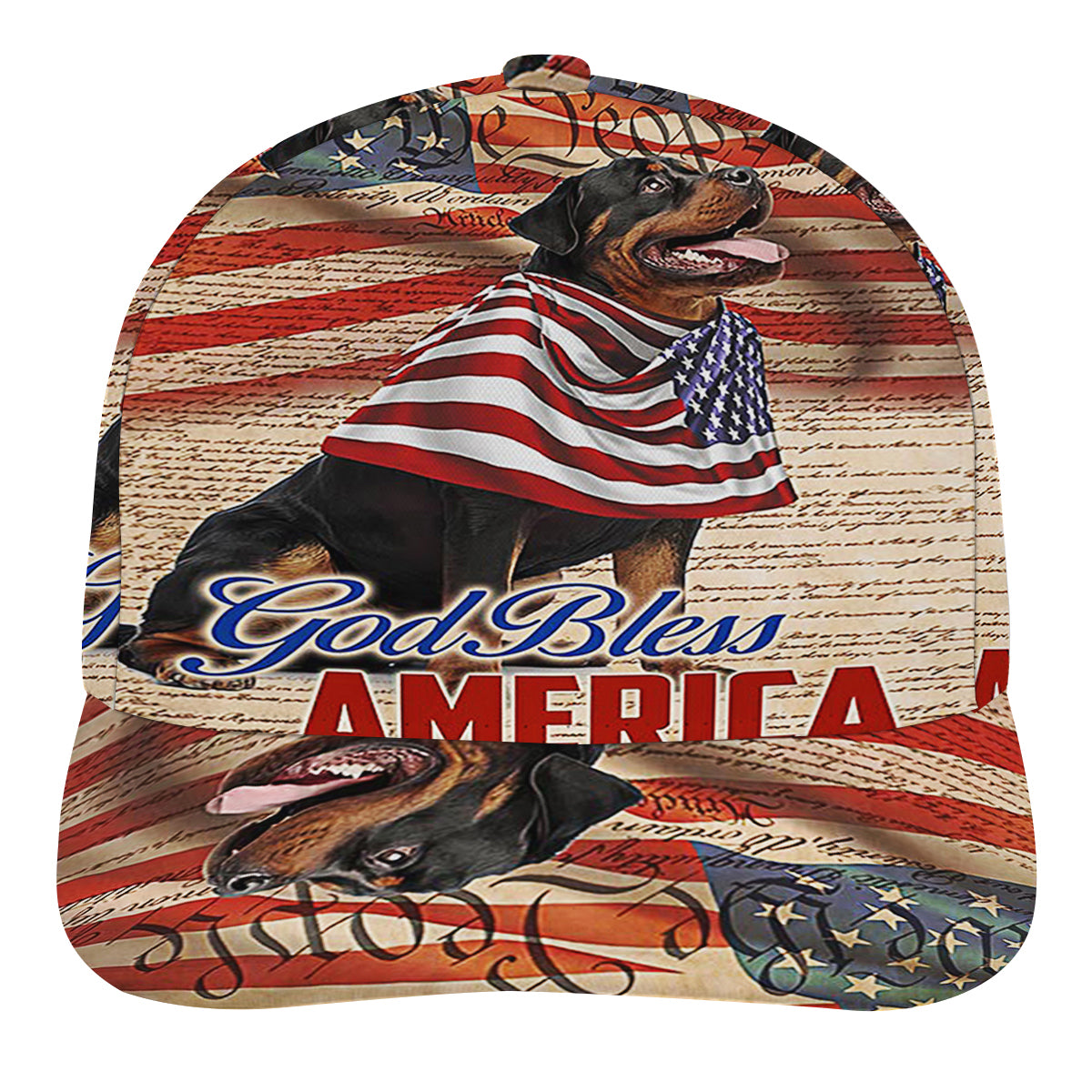 Patriotic Rottweiler Dog 4th Of July God Bless America Baseball Cap Hat
