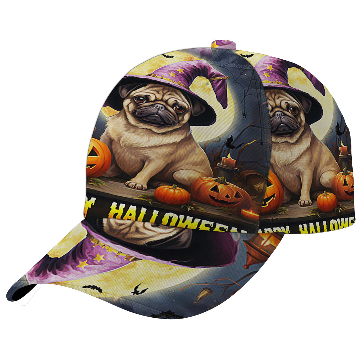 Pug Dog Happy Halloween Baseball Cap Hat