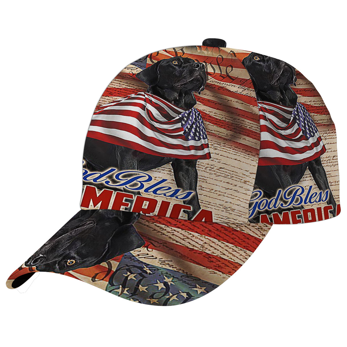 Patriotic Black Labrador Retriever Dog 4th Of July God Bless America Baseball Cap Hat