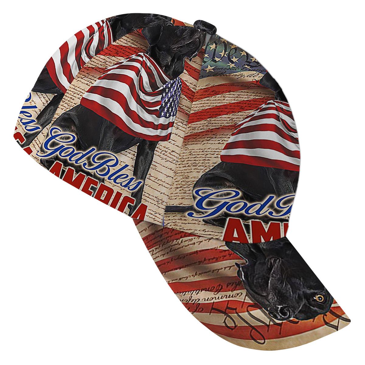 Patriotic Black Labrador Retriever Dog 4th Of July God Bless America Baseball Cap Hat