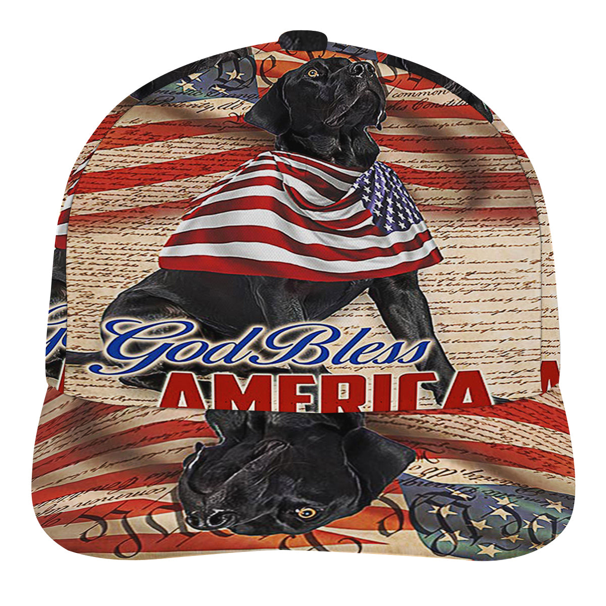 Patriotic Black Labrador Retriever Dog 4th Of July God Bless America Baseball Cap Hat