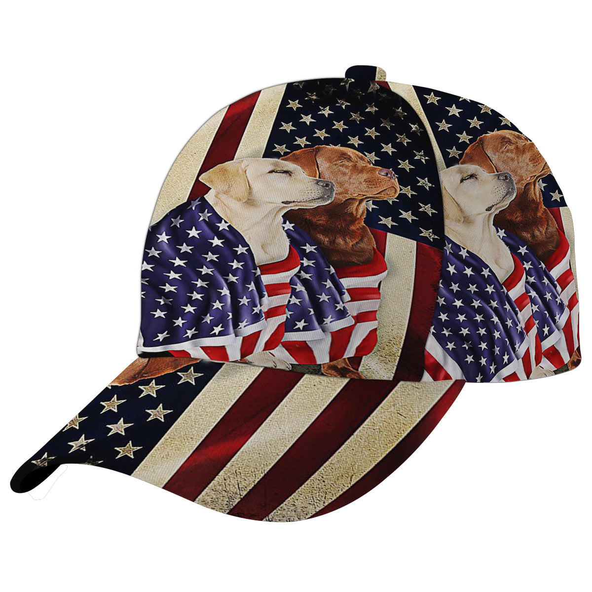 Yellow And Red Fox Labrador Retriever American flag Patriot With Lovely Retrievers Dog Baseball Cap Hat