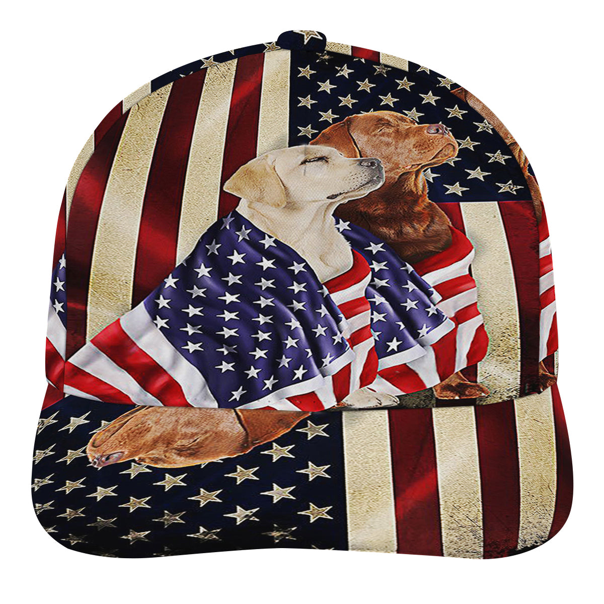 Yellow And Red Fox Labrador Retriever American flag Patriot With Lovely Retrievers Dog Baseball Cap Hat