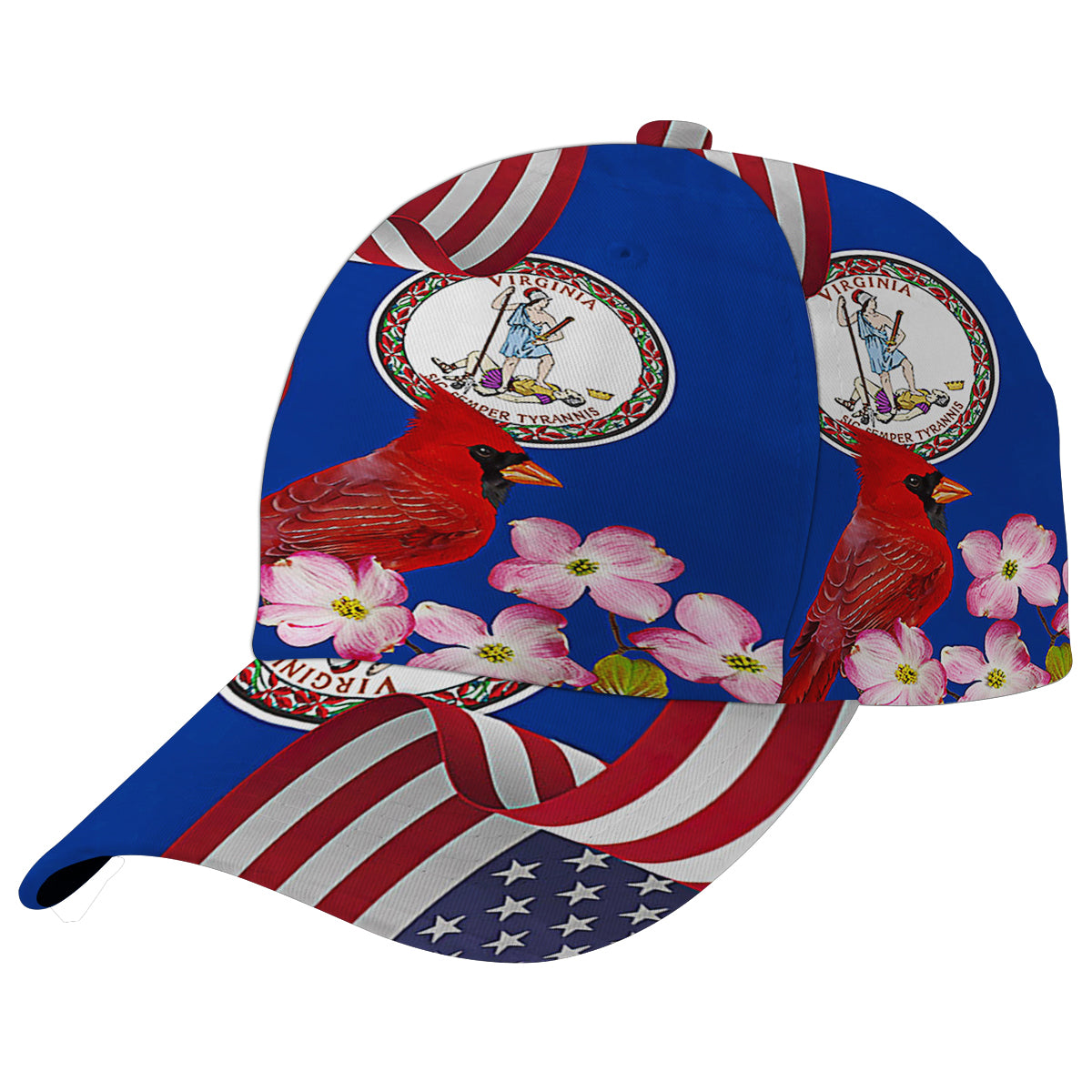 Virginia Stte Cardinal and Dogwood Flower Baseball Cap Hat